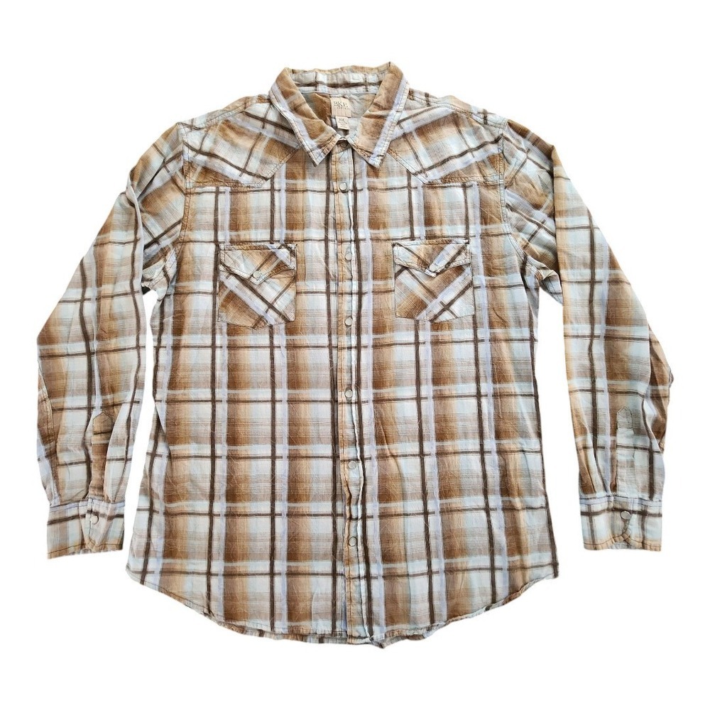 BKE Shirt Men Grey PEARL SNAP Western Rodeo‎ Rockabilly Size XXL Cotton Pockets